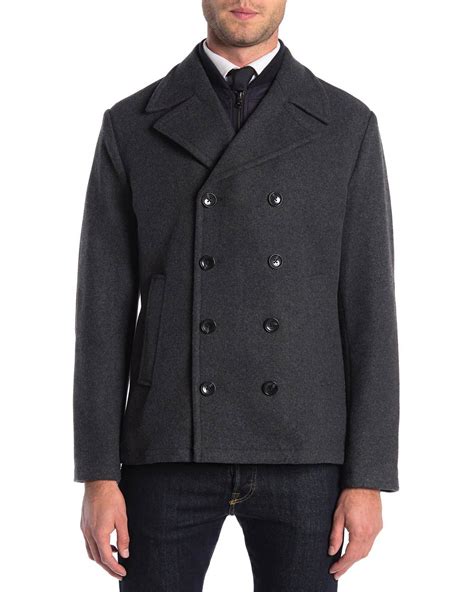 Michael Kors Mens George Double Breasted Dickey Peacoat